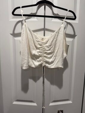 Ruched Front Spaghetti Strap Crop Top - White